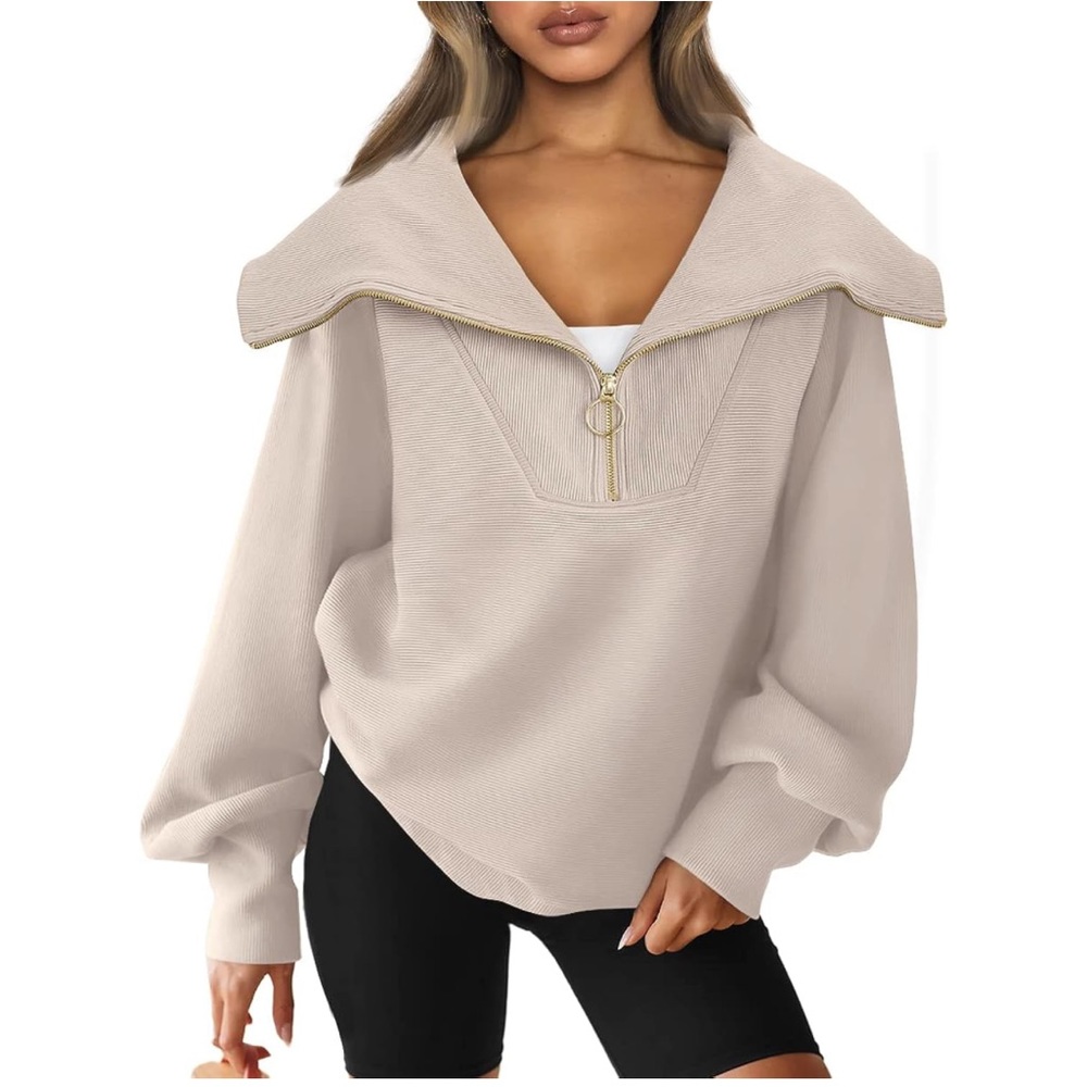 Trendy Queen Half Zip Pullover Sweatshirt Size Large NEW Beige - Picture 14 of 14